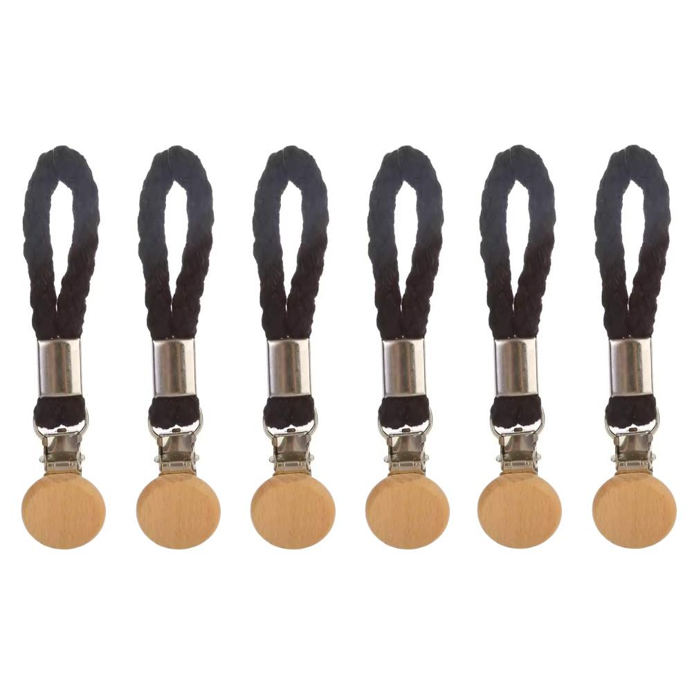 1-8PCS Towel Hanging Clips Woven Cotton Rope Bathroom Wood Round Head Metal Hanging Clips For Home Towel Clothes Storage Hook