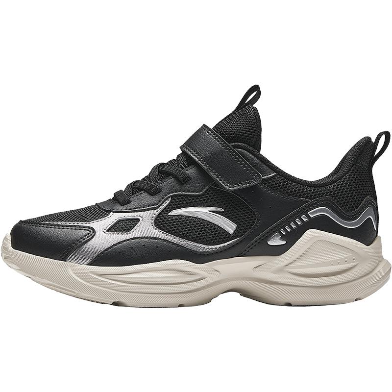 Anta Fashion Versatile Lightweight Shock Absorbing Low Top Kids Running Shoes Men sneaker Black Silver A12445577-2