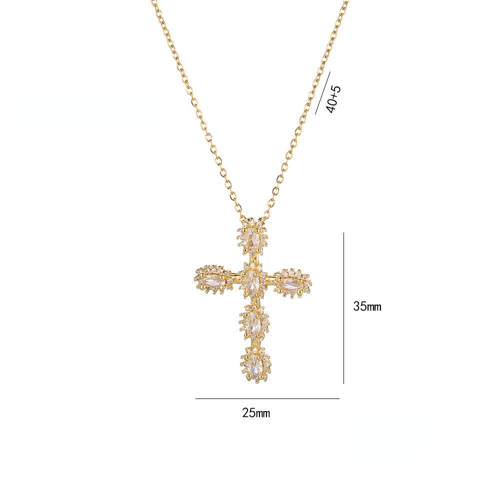 Colored Zircon Cross Necklaces for Women 2024 New Fashion Stainless Steel Chain Zircon Jewelry Party Accessories