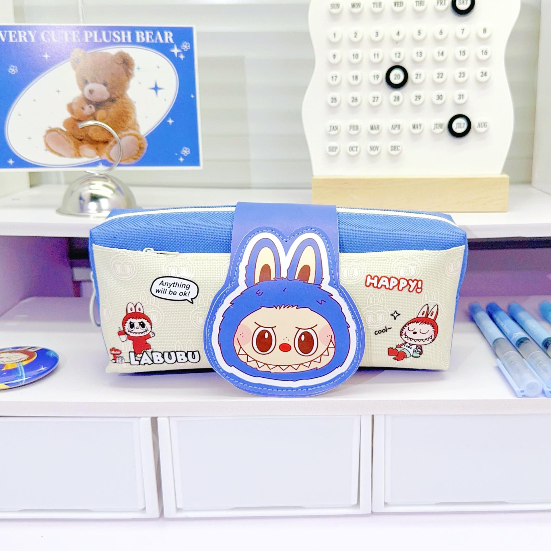 

Мультяшный пенал Labubu для детей - Милый, вместительный пенал с клапаном из ПУ 21x6x9cm/68g синий