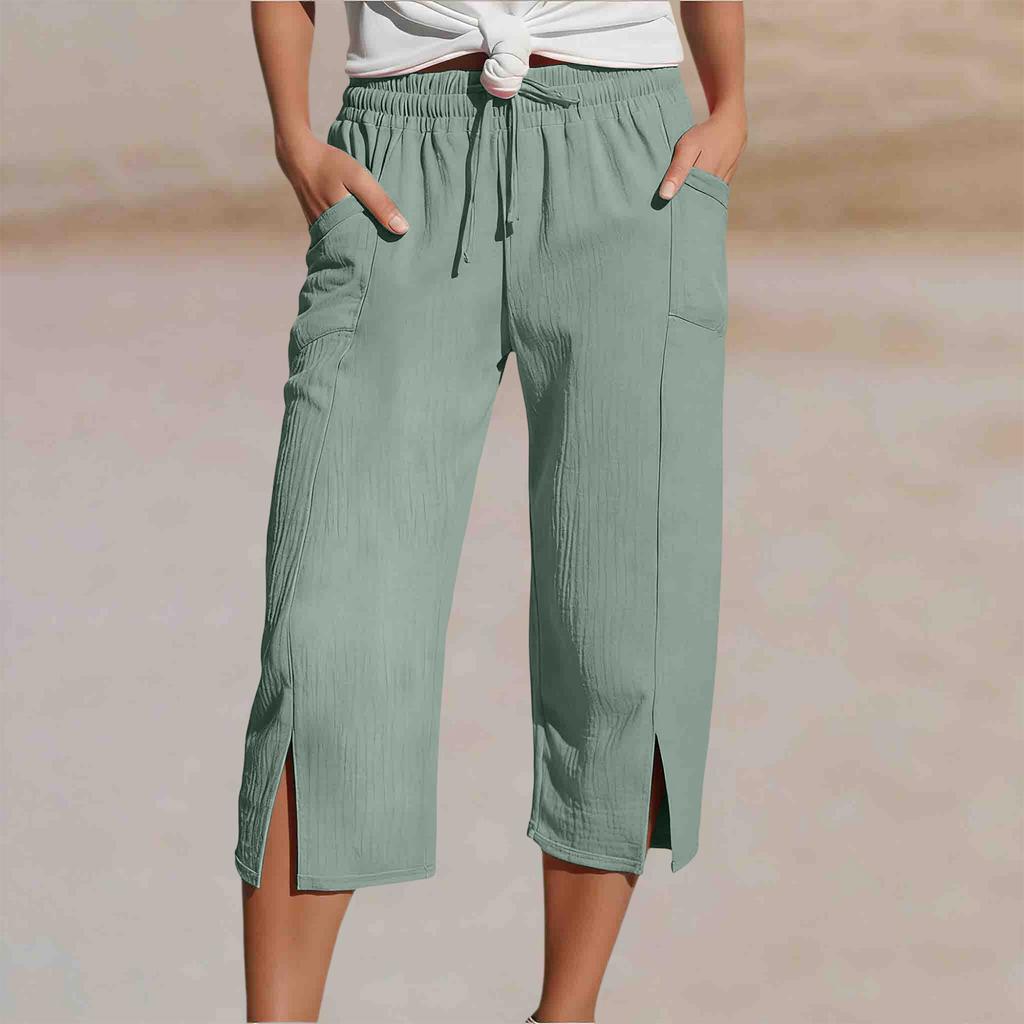 Women's Fashion  Color Drawstring Split Leg With Pockets Loose Casual Seven-Eighths 7/10 Pants