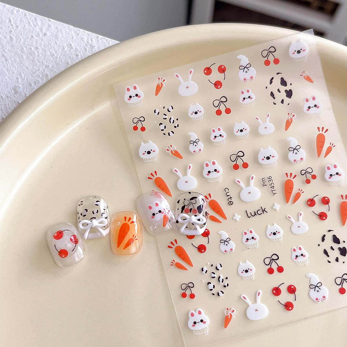 

YITU Flat Rabbit Carrot Nail Stickers with Cherry Bow - YT4536