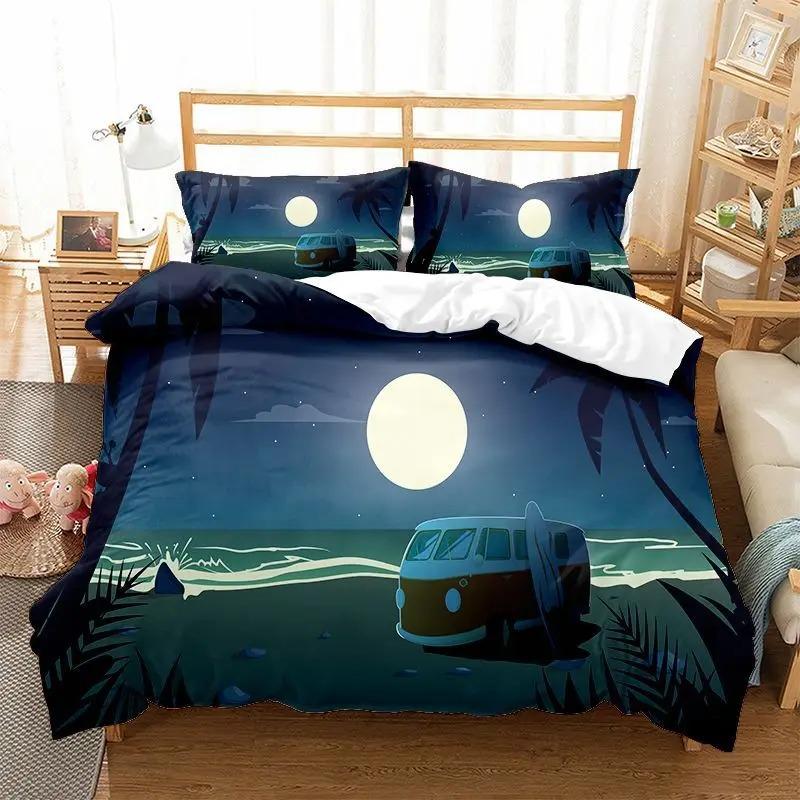 Beach Duvet Cover Twin King Size Microfiber Coconut Palm Trees Bedding Set Sunset Tropical Sandy Beach Landscape Comforter Cover