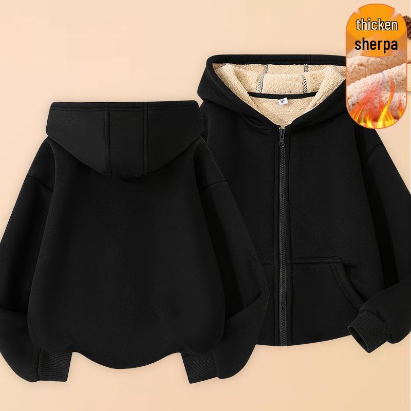 Kids' Lambswool Fleece Hoodie - Fashionable Solid Color Cardigan for Girls and Boys, Warm for Autumn/Winter