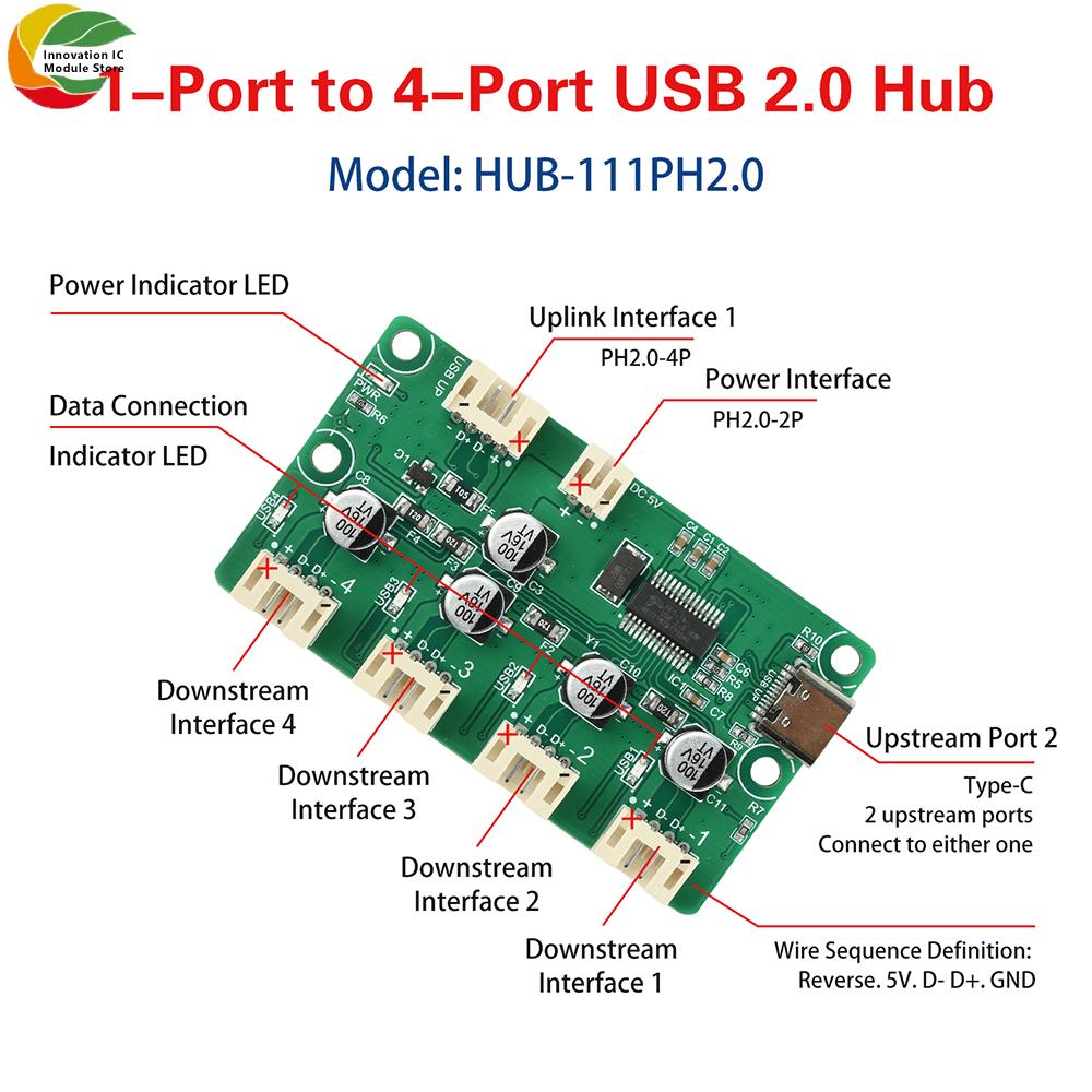DC 1V 1-to-1 Port USB 1.1 Hub with XH1.11 PH1.1 Interface and Independent Power Supply LED Connection Indicator
