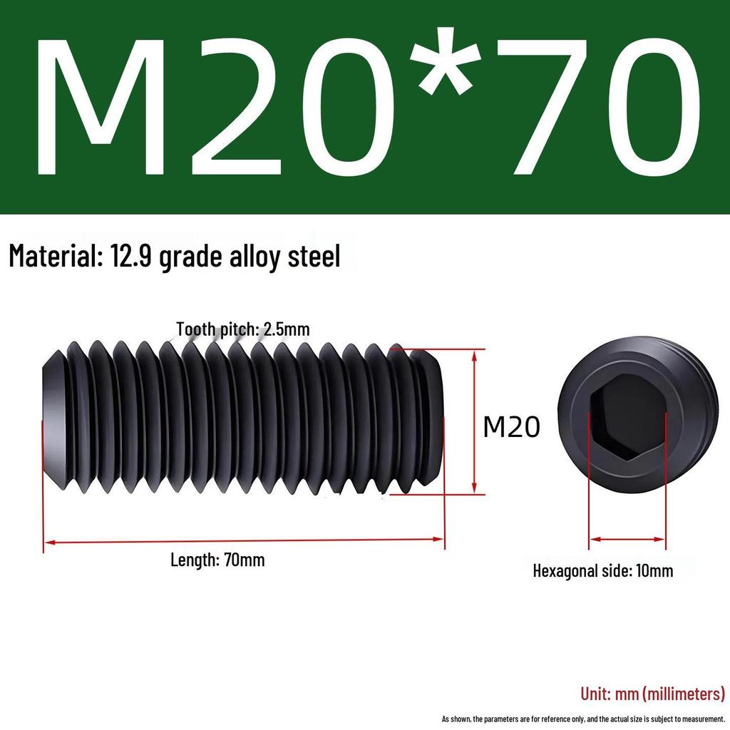 Grade 12.9 Hex Socket Headless Set Screw (M3-M16)