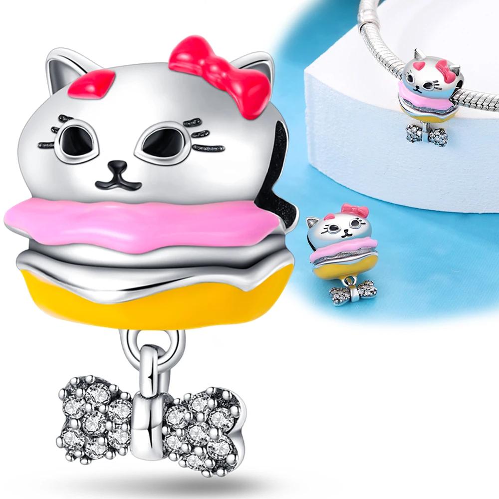 Copper Cute Animal Pet Series Cat Burger Love Fit Original Bracelet Women'S Charms For Jewelry Making Gifts