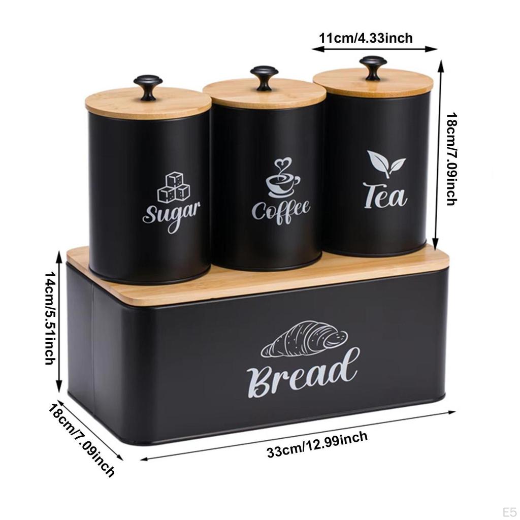 Kitchen Canisters Set Coffee Tea Sugar Container Portable Farmhouse Food Jars Counter Bread Box for