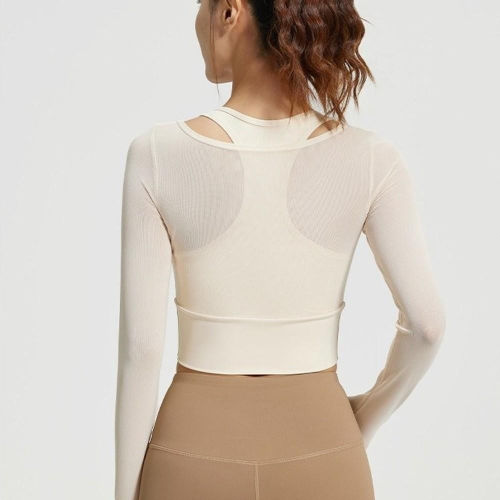Mesh Splicing Yoga Shirts Long Sleeved Women Sports Top Fitness Yoga Top Fitness Clothes