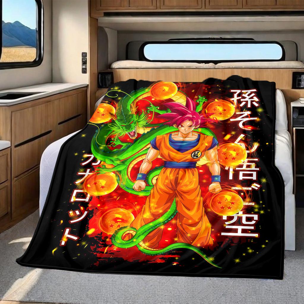 1pz Coperta in Flanella con Stampa Son Goku, Alta Qualità per Tutte le Stagioni, Decorazione per la Casa, Calore e Comfort, Perfetta per Regali di Natale