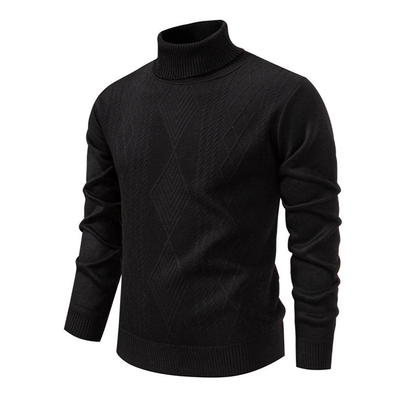 

Men s Solid Color Textured Sweater Plus Velvet Thickened Casual High Collar Warm Knitted Pullover XXL
