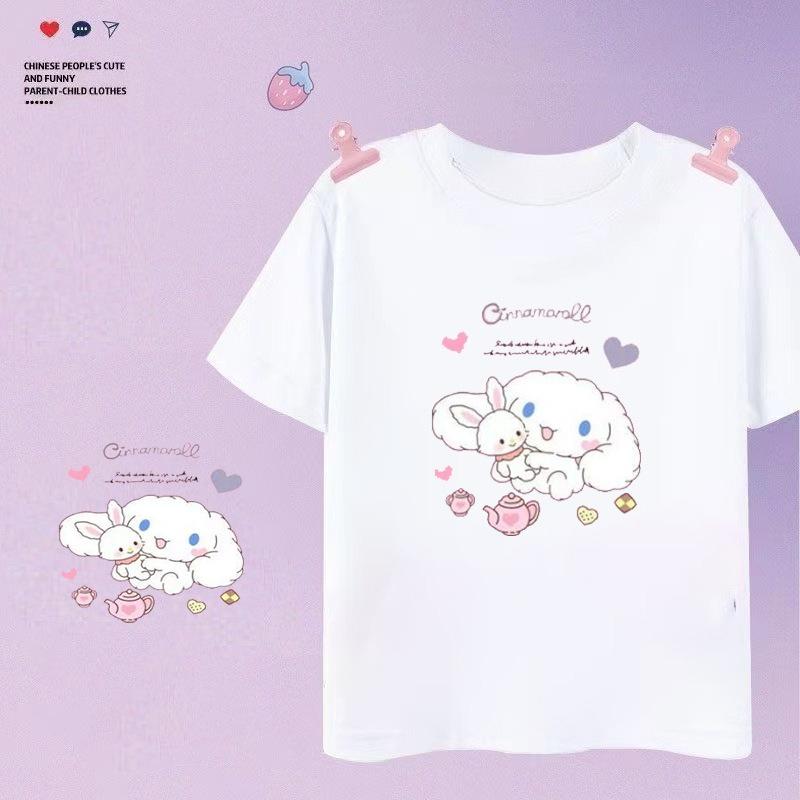

Sanrios 2026 Summer New Design cinnamoroll Graffiti Cartoon Print Pure Cotton Breathable Childrens ShortSleeved TShirt S