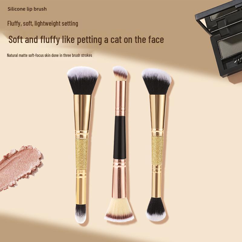 

Двусторонняя многофункциональная кисть для макияжа, набор из 3 штук: Кисти для рассыпчатой пудры, румян и контуринга