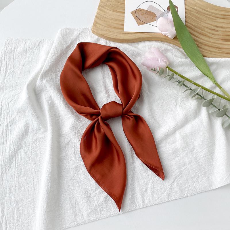 Dopamine Color Silk Scarf: Women's Solid Small Square Neckerchief & Headband