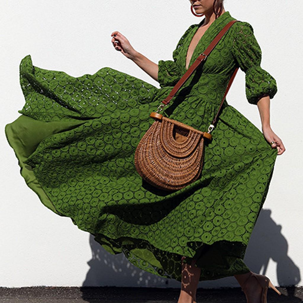 

Женское лоскутное сексуальное длинное длинное платье с V-образным вырезом в стиле бохо и цветочным принтом средней талии