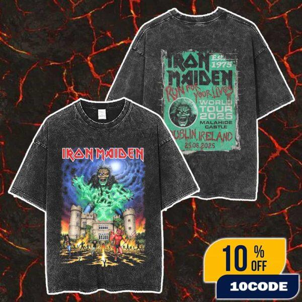 Iron Maiden Run for Your Lives World Tour Event T-shirt Washed Oversized Y2k Short Sleeve Men Women Unisex Tee Streetwear Clothing