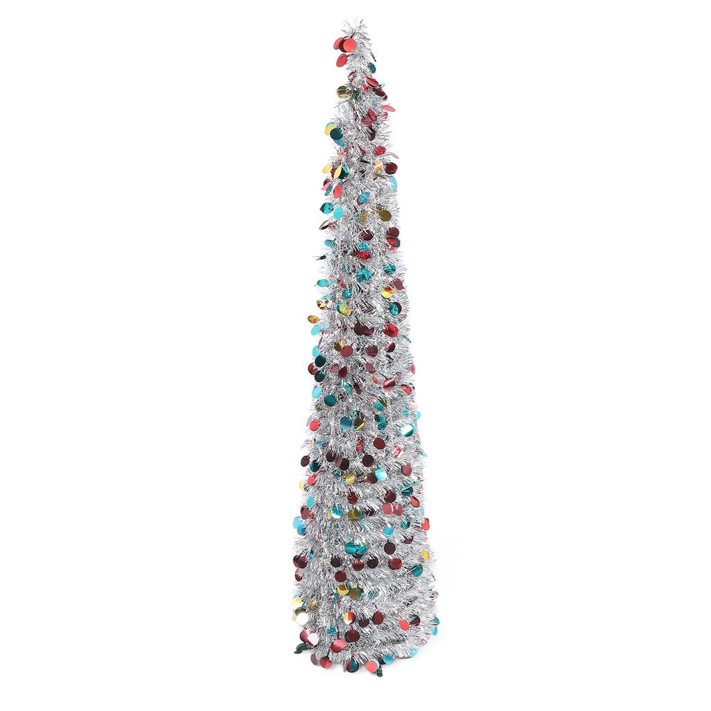 1,5 m PET Faltbarer Künstlicher Weihnachtsbaum Pailletten Pop-Up Weihnachtsbaum für Heim- Feiertagsdekoration Silber