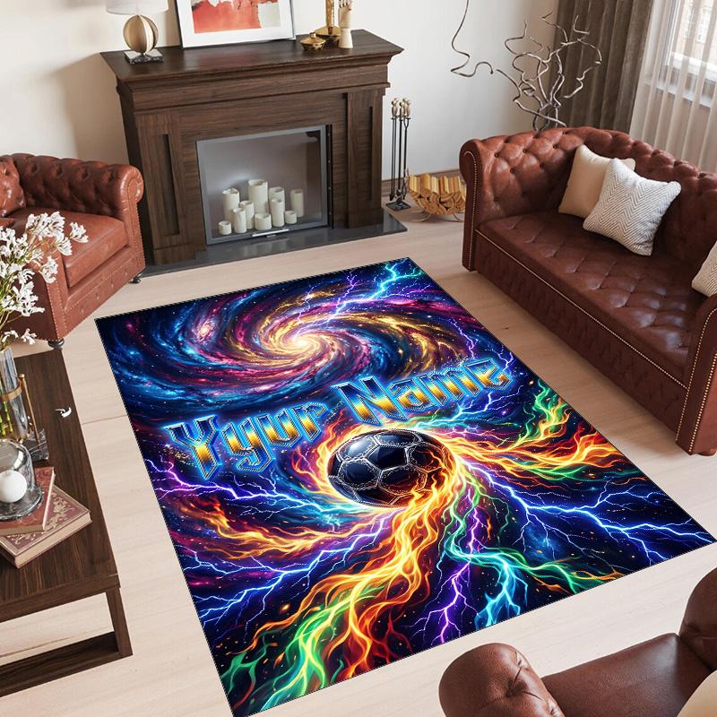 Soccer Theme Crystal Velvet Floor Rug Personalized Custom Name Text Warm Carpet Home Decoration