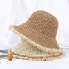 2026 New Women Handmade Fringed Straw Hat Summer Versatile Solid Foldable Outing Beach Side Hat Sun Protection Hats for Ladies