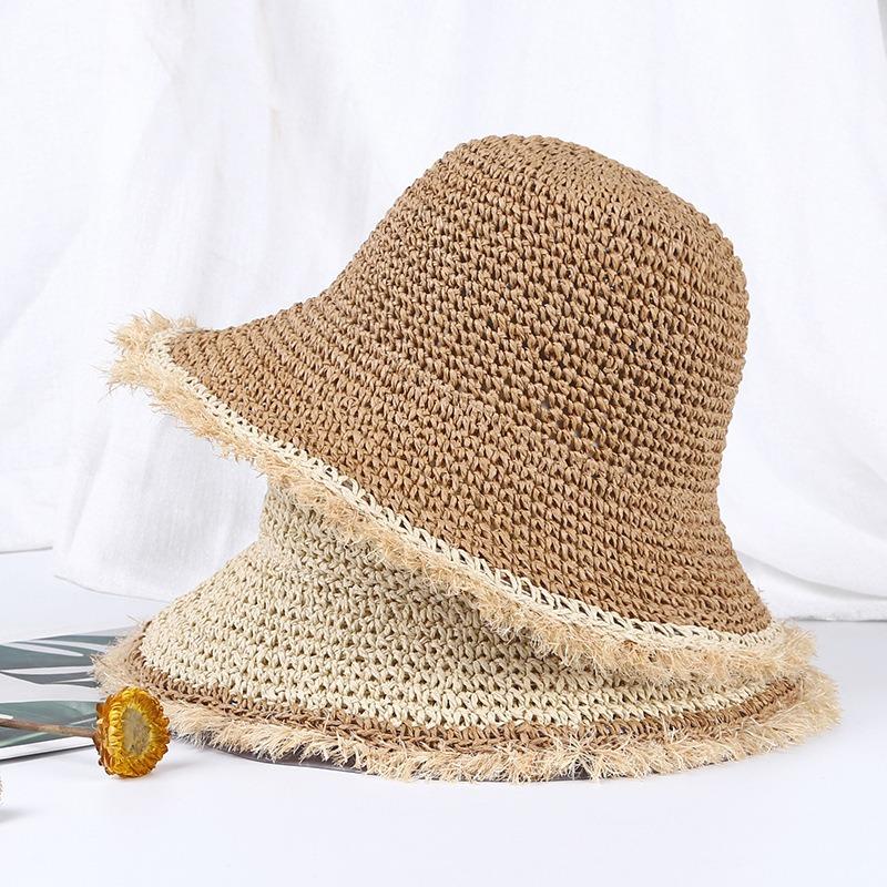 2026 New Women Handmade Fringed Straw Hat Summer Versatile Solid Foldable Outing Beach Side Hat Sun Protection Hats for Ladies