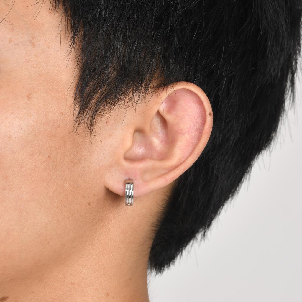 Small Huggie Hoop Earrings for Men Boys,Waterproof Stainless Steel Earring 4mm Width,Simple Punk Jewelry Gift