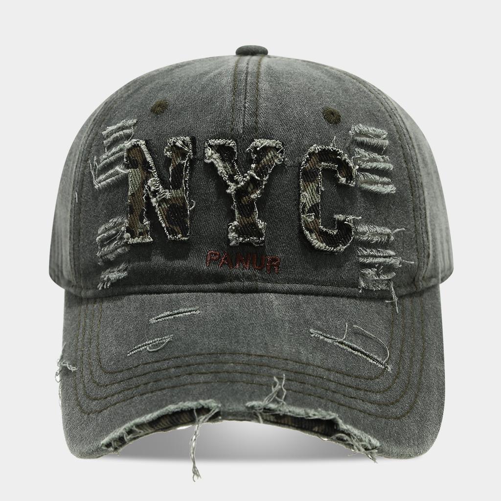 American personality trend leopard print English letters NYC ripped baseball cap men's and women's street fashion retro cap