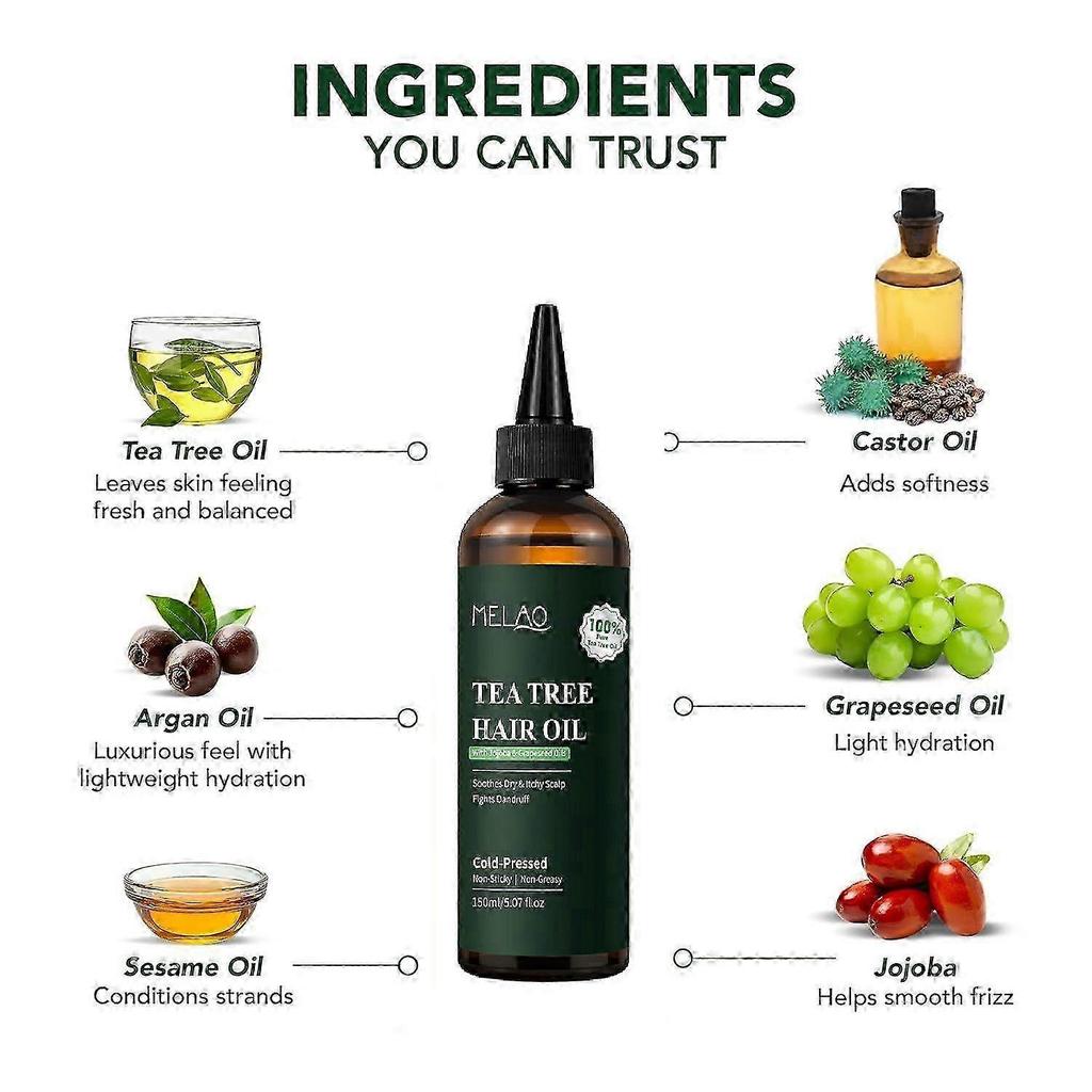 Tea Tree Oil For Hair with Jojoba & Grapeseed Oils - Tea Tree Hair And Scalp Treatments - Soothes Itchy Scalp & Fights Dandruff - Promotes Hair Growth