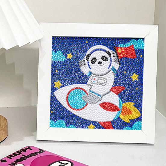 Full Drill Diamond Painting Kit with Frame Bright Color Sparkling Cartoon Astronaut DIY