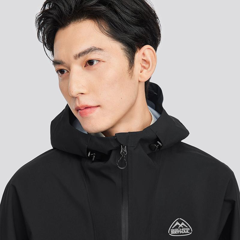 Skechers Minimalist Letter Comfortable Casual Hooded Waterproof Windproof Sun Protection UPF50+ Jacket Unisex Jacket Carbon-Black L424U189-0018