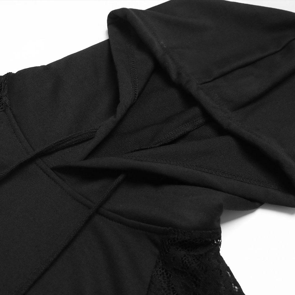 Robe courte élégante en dentelle ajourée pour femmes, capuche en V, manches longues, décontractée, printemps automne