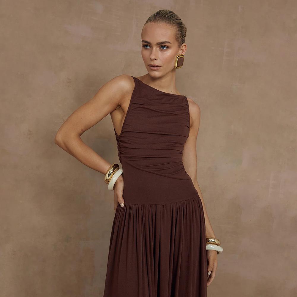 Elegant Solid Color Sleeveless Summer Dress - European & American Style