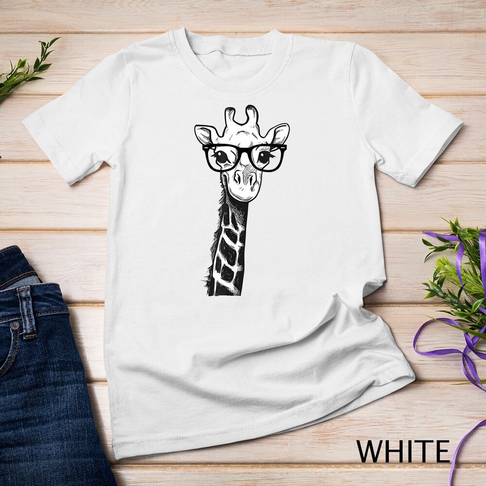 Giraffe with Glasses Gift for Zoo Animal Lovers Unisex T-shirt Unisex T-Shirt XL
