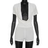 D25RP581 Solid Color Slim Fit Sexy Deep V Drape Neck Short Sleeve Jumpsuit Shorts