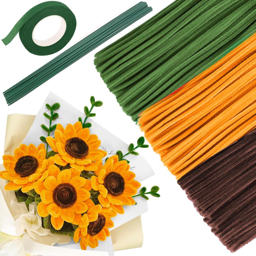 321 Pieces Red Green Pipe Cleaners Craft Flower Making Kit, Chenille Stemswith Floral Wires, Floral Tape for Bouquet DIY Art