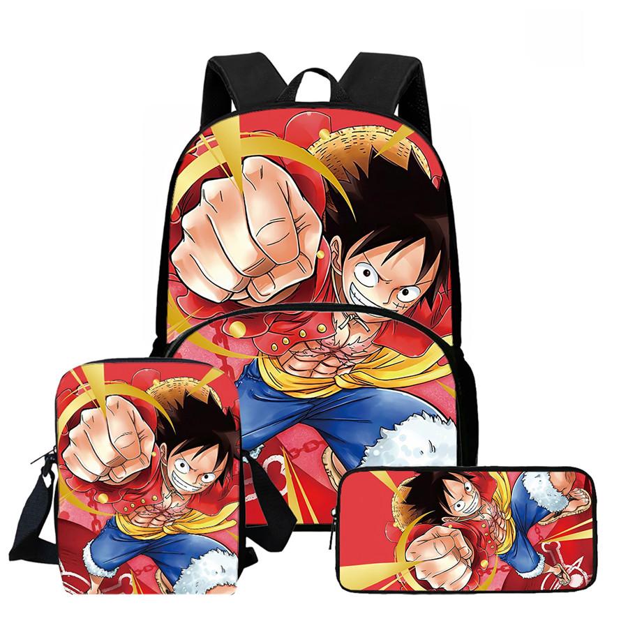 One Piece Lightweight 3PCS School Backpack Set with Front Pocket, Crossbody Bag and Pencil Case, Unisex for Boys Girls Age 6-10
