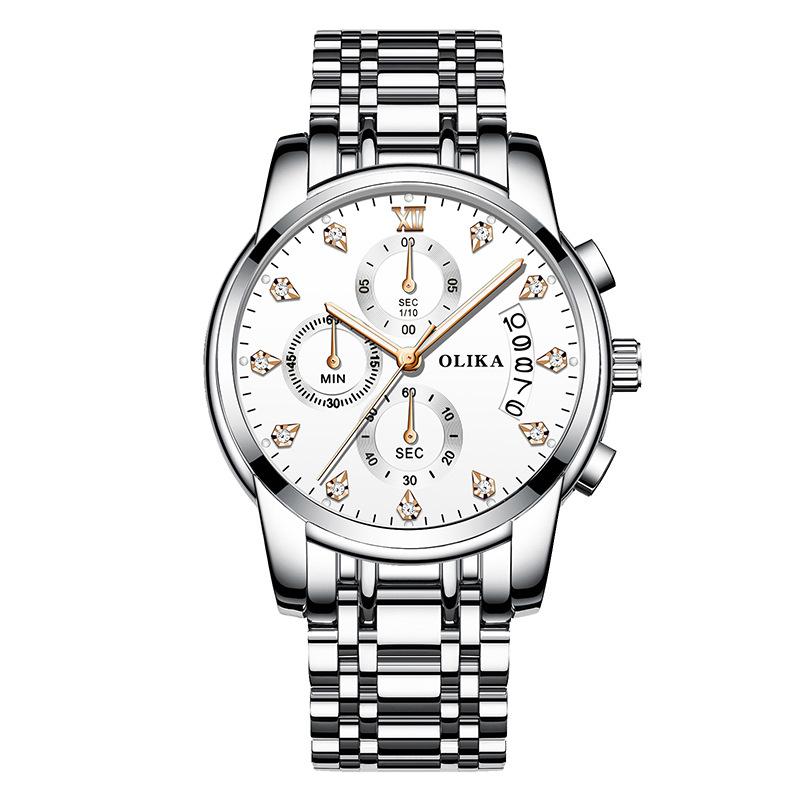 New Top Brand Men's Waterproof Watch Multifunctional Chronograph with Luminous Stainless Steel Solid Steel Quartz Watch