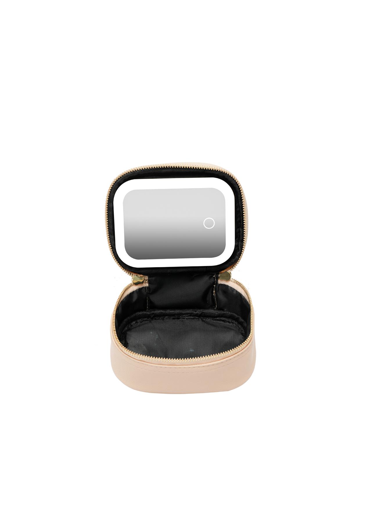 

Rechargeable Travel Makeup Bag With LED Mirror, Compact Touch Screen Tabletop Cosmetic Mirror, 3 Colors Light S бежевый