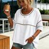 Women Tops Round Neck Half Sleeve Loose Fit Tee Shirt Pure Color Hollow Design Soft Stretchy Blouse Daily Wear