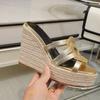 Fashion Corss Strap Patent Leather Platform Women Sandals Wedges Espadrilles Slip On Fashion Heels Open Toe 2025 Summer Newest Slides