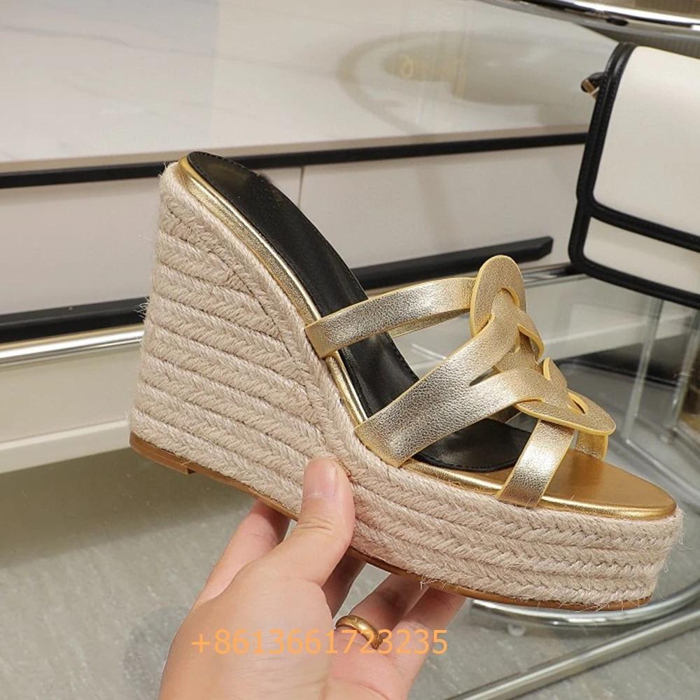 Fashion Corss Strap Patent Leather Platform Women Sandals Wedges Espadrilles Slip On Fashion Heels Open Toe 2025 Summer Newest Slides