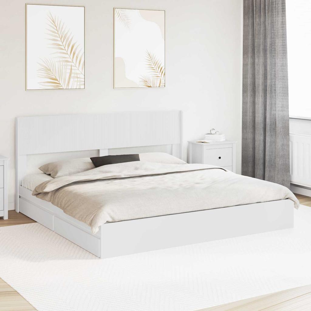 Bed Frame with Storage Space and Headboard White 180 x 200 cm
