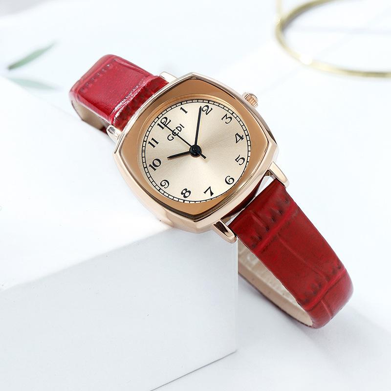 Vintage Square Small Dial Simple Stylish Belt Student Quartz Watch красный
