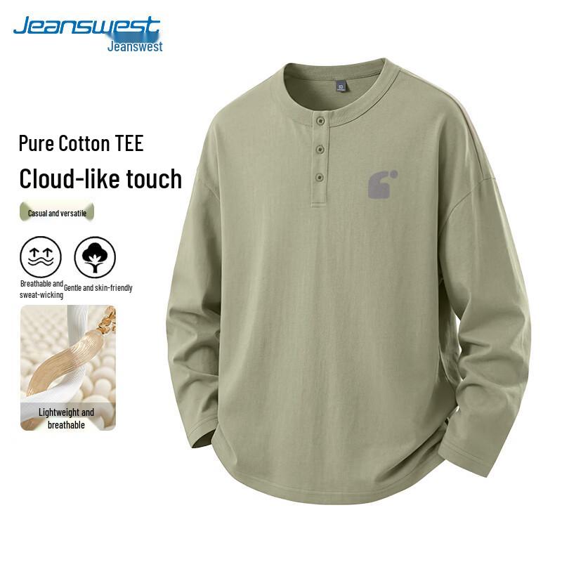 Jeanswest Men's Cotton Henley Long Sleeve T-Shirt