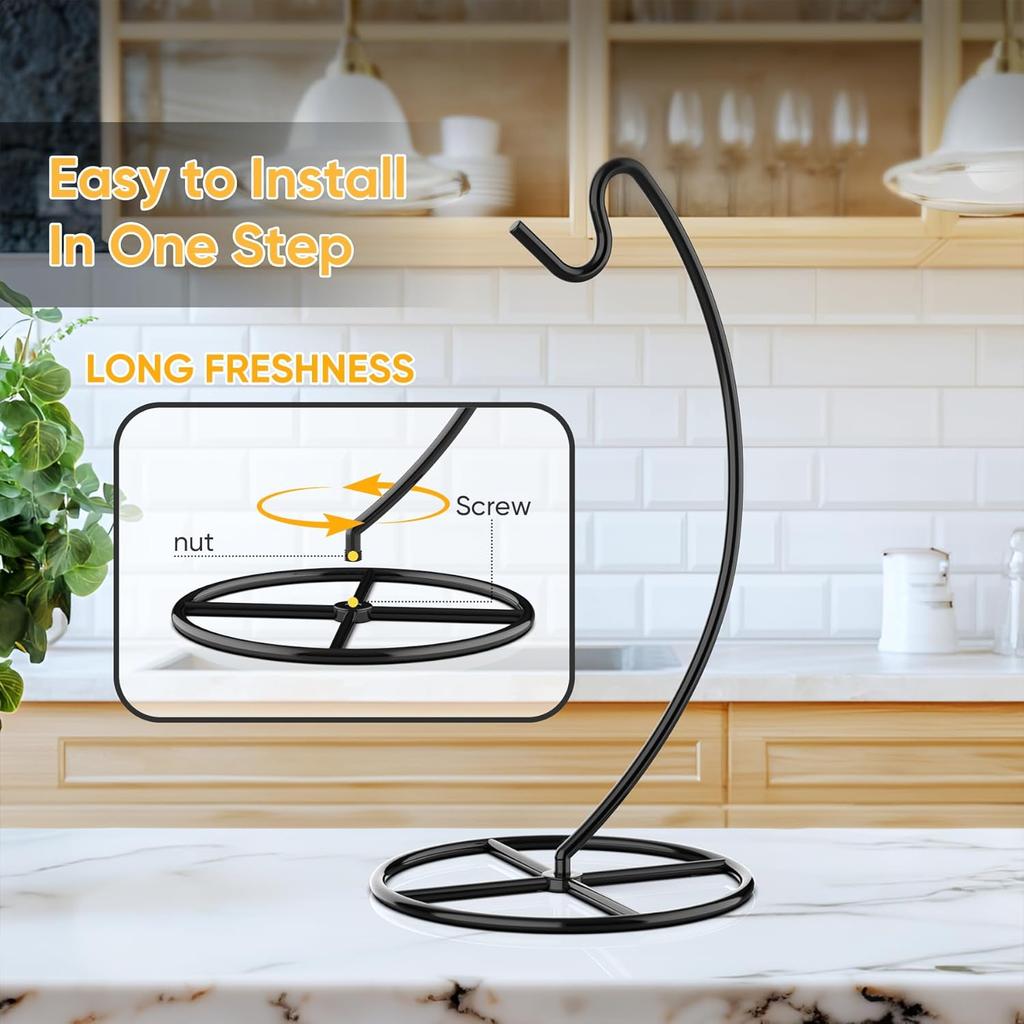2 Pack Banana Holder, Banana Tree Stand Metal, Banana Stand Holder, Holds Up to 15LB Banana or Grape, Banana Rack for Kitchen Counter, Black