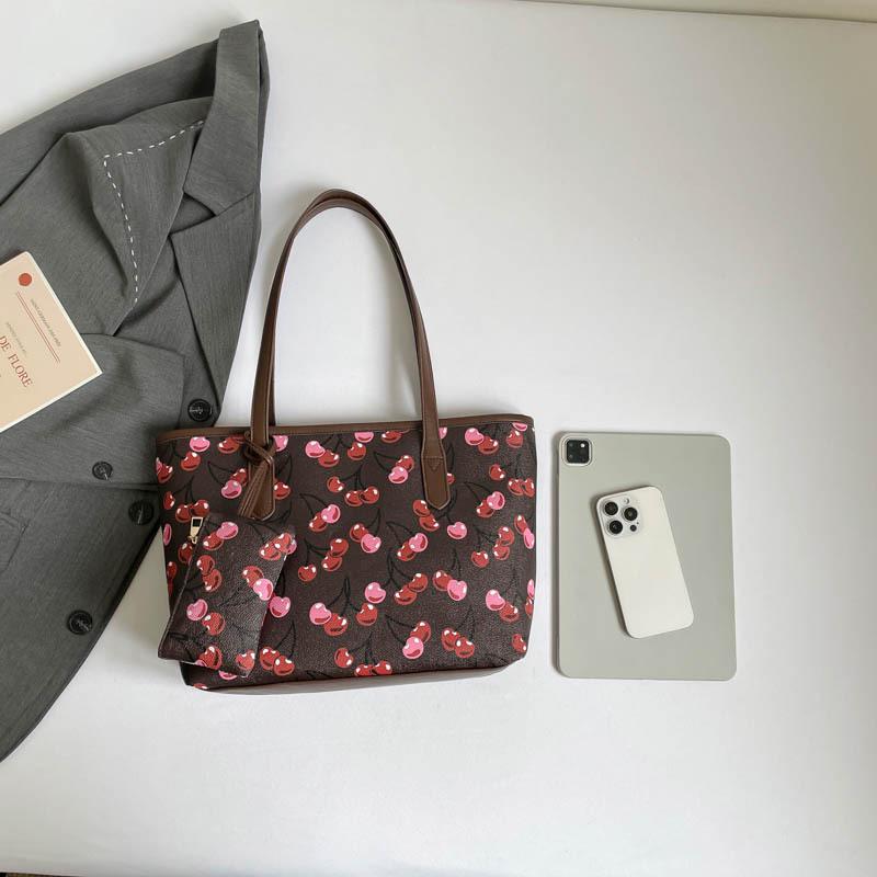 Korean Style Cherry Print Large Capacity Tote Bag