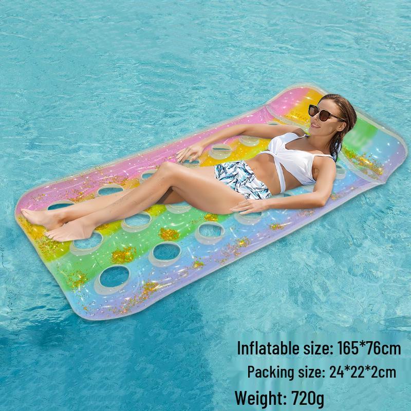 Inflatable PVC Float Recliner: Foldable Striped Swimming Bed