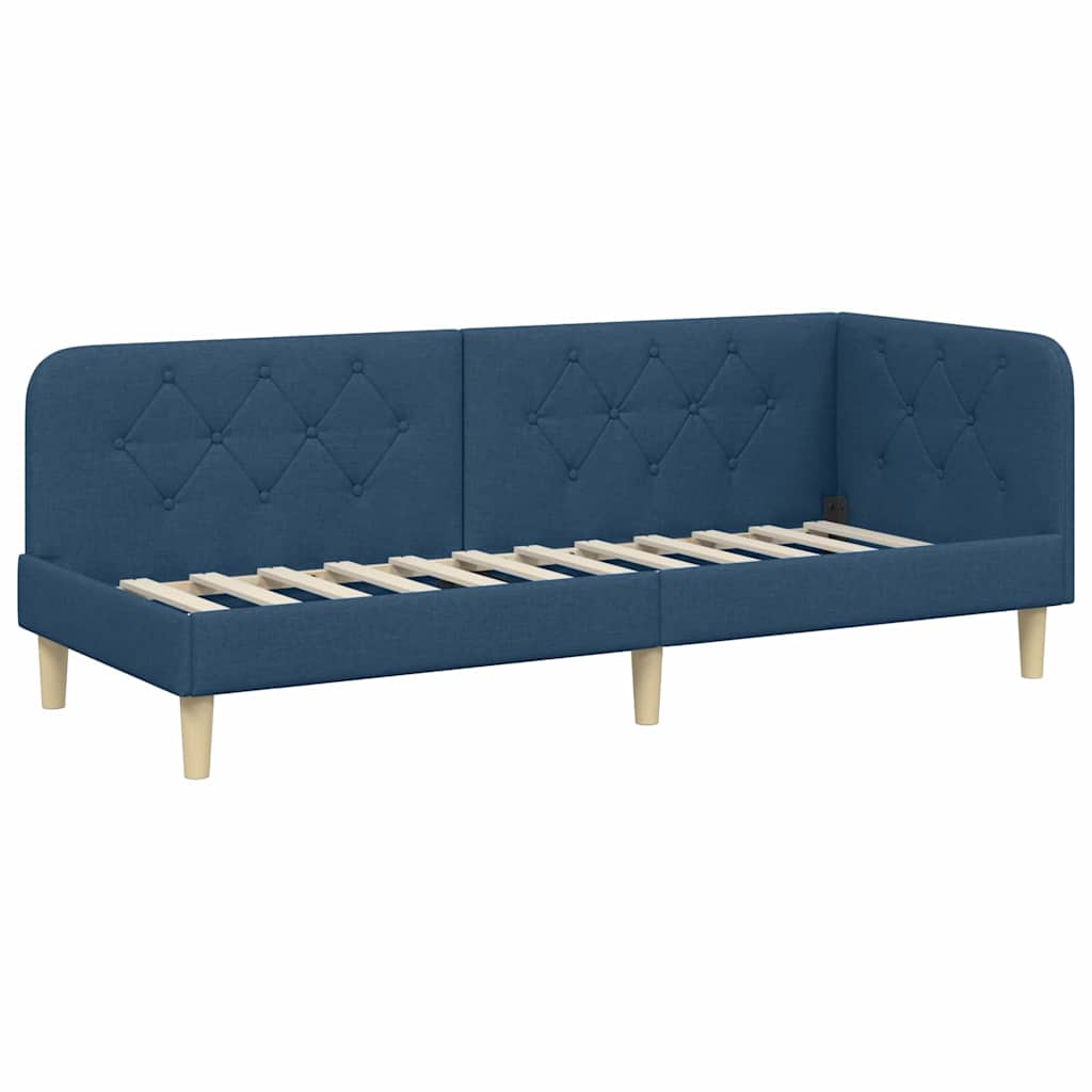 Corner Bed Frame Blue 80 X 200 Cm Fabric