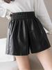 Women's 2023 Autumn/Winter PU Leather A-Line Shorts, High Waist, Loose Fit, Casual Slim Boot Style