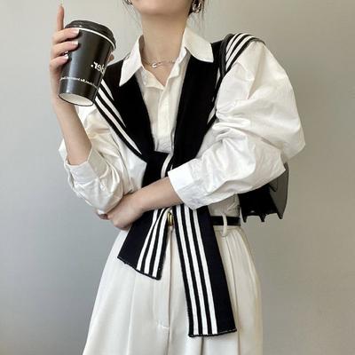 Koreanischen Stil gestrickte Schal Shirt Schulter gestreiften gefälschte Kragen Retro-Stil Schal weibliche Accessoires