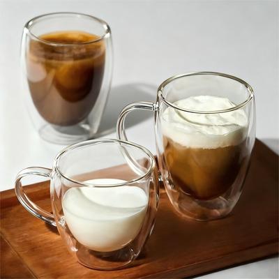 150/250/350ml Hitzebeständige Glasbecher Doppelwandiges Glas Kaffeetasse mit Henkel Frühstück Milch Wasserbecher Klar Saft Bierbecher